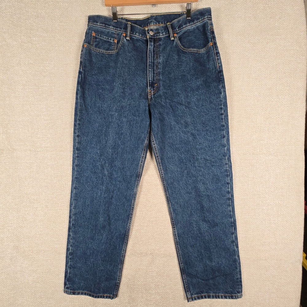 Levis 550 Relaxed Fit Tapered‎ Leg Dark Wash Blue Denim Jeans Mens 38x32